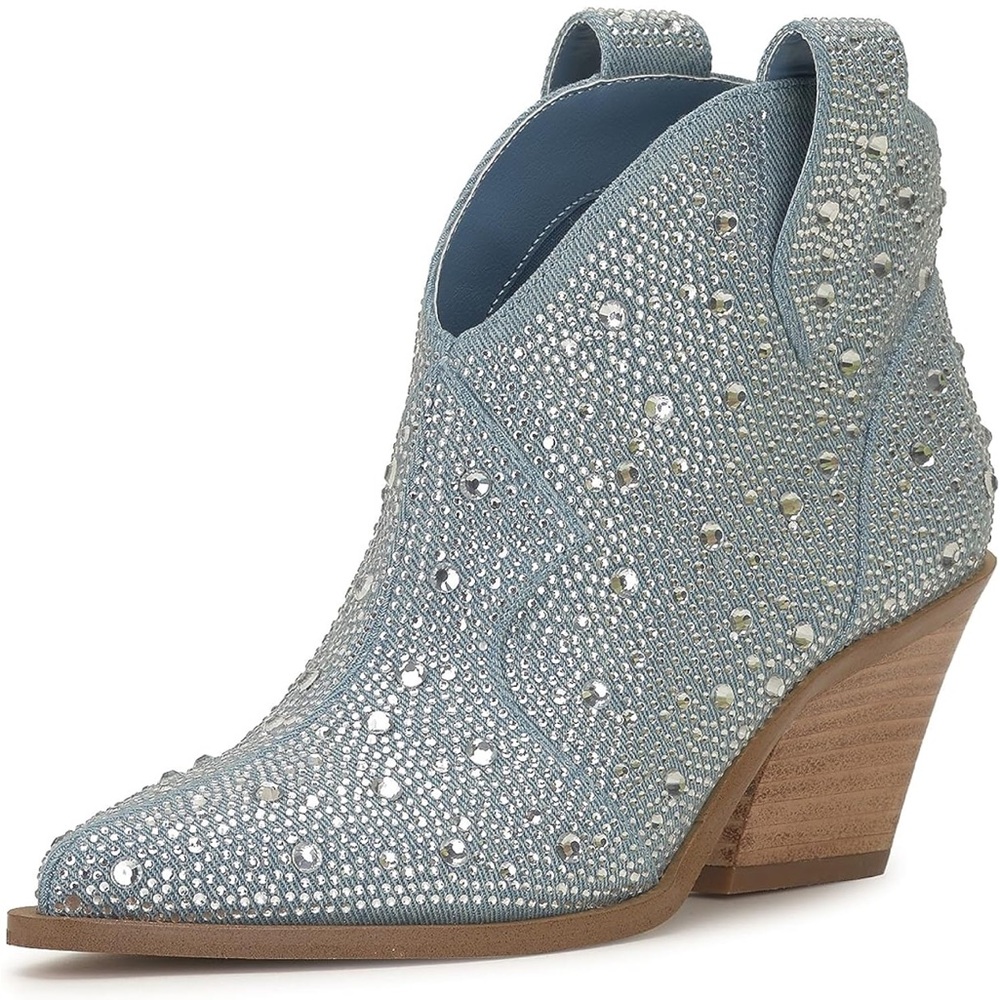 Jessica Simpson Light Blue Crystal Embellished Ankle Bootie